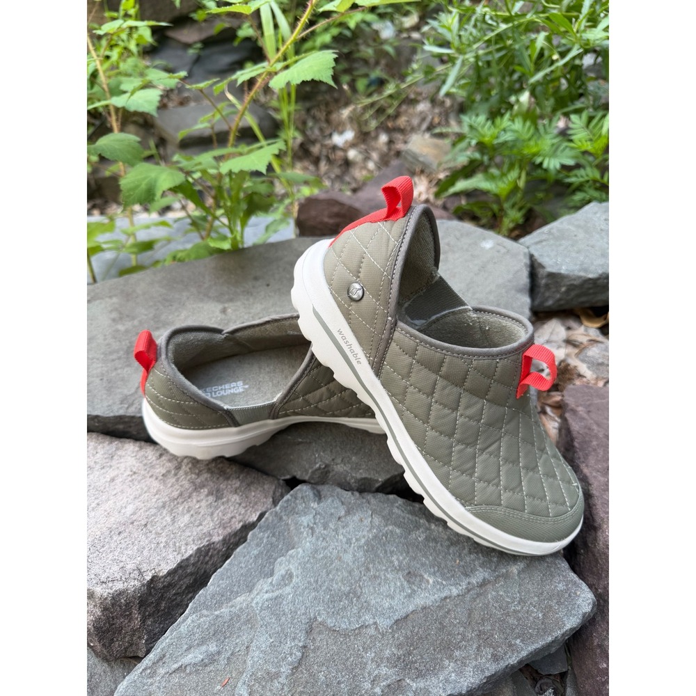 Skechers GO‎ LOUNGE Arch Fit Unwind Olive Green Quilted Slip On Shoes Womens 7